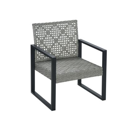 4-Piece Patio Furniture Set Outdoor Balcony Porch Garden Backyard Lawn Furniture Gray Acacia Wood Table Top, Blue Cushion and Light Gray rattan