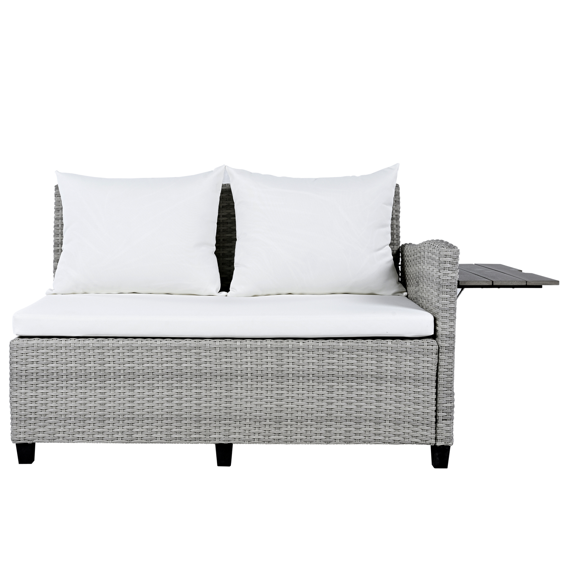 TOMAX 5-Piece Outdoor Patio Rattan Sofa Set, Sectional PE Wicker L-Shaped Garden Furniture Set with 2 Extendable Side Tables, Dining Table and Washable Covers for Backyard, Poolside, Indoor, White