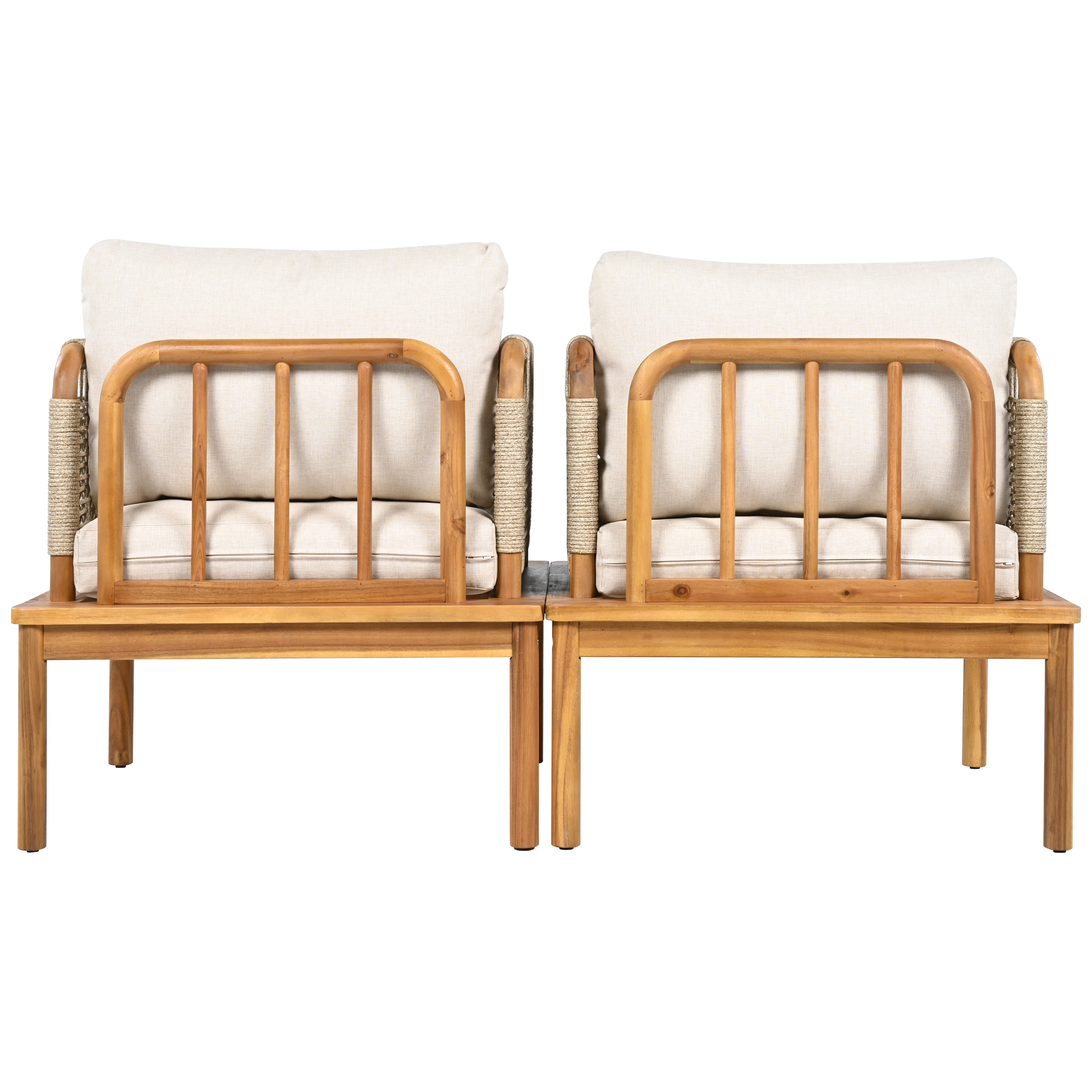 Outdoor Acacia Wood and Rope Club Chair with Cushions (Set of 2 / MP2)