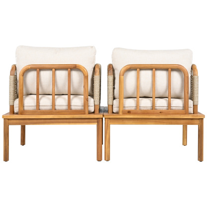 Outdoor Acacia Wood and Rope Club Chair with Cushions (Set of 2 / MP2)