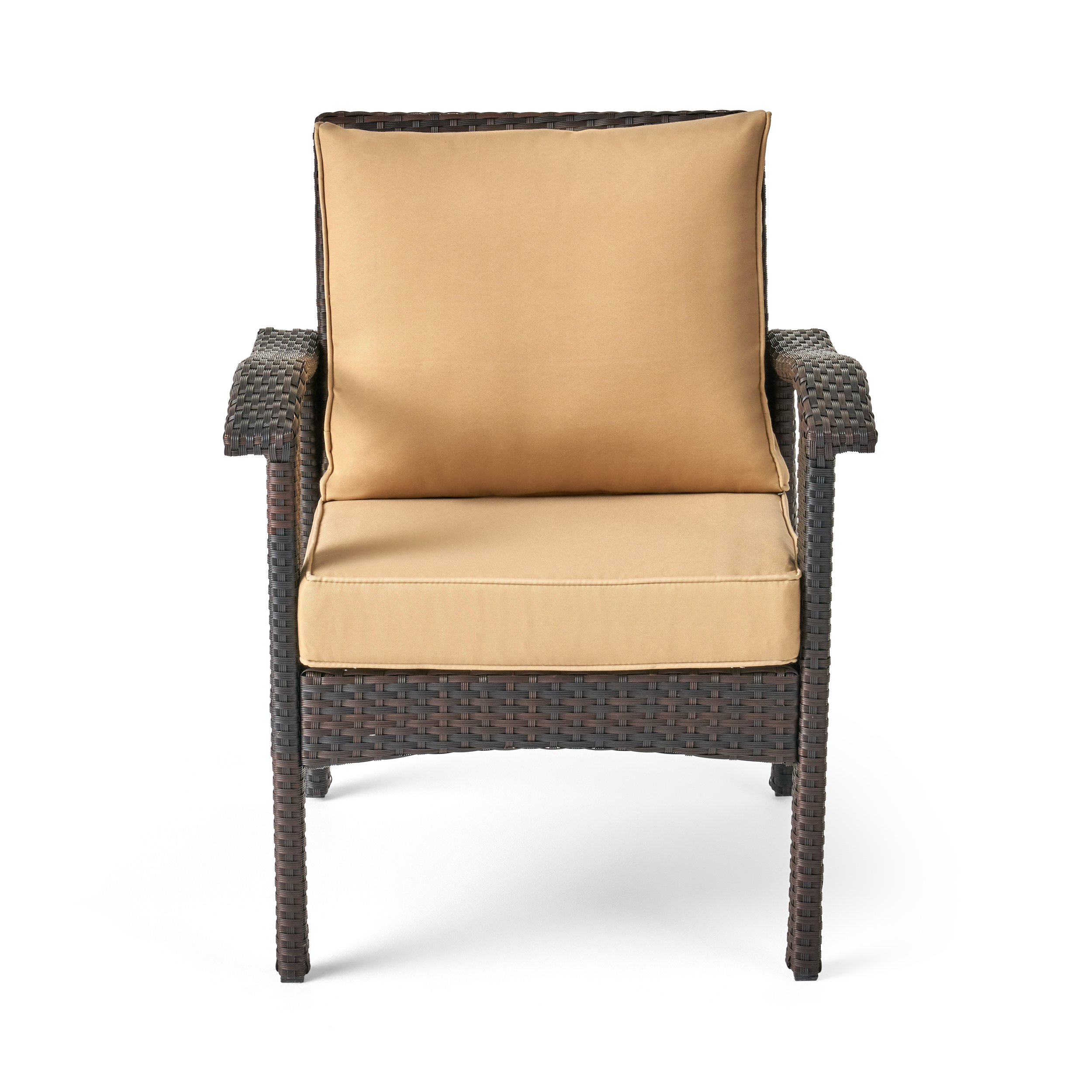 4PC PE Wicker Set Outdoor Seating in Brown and Tan with Iron Frame and Waterproof Fabric