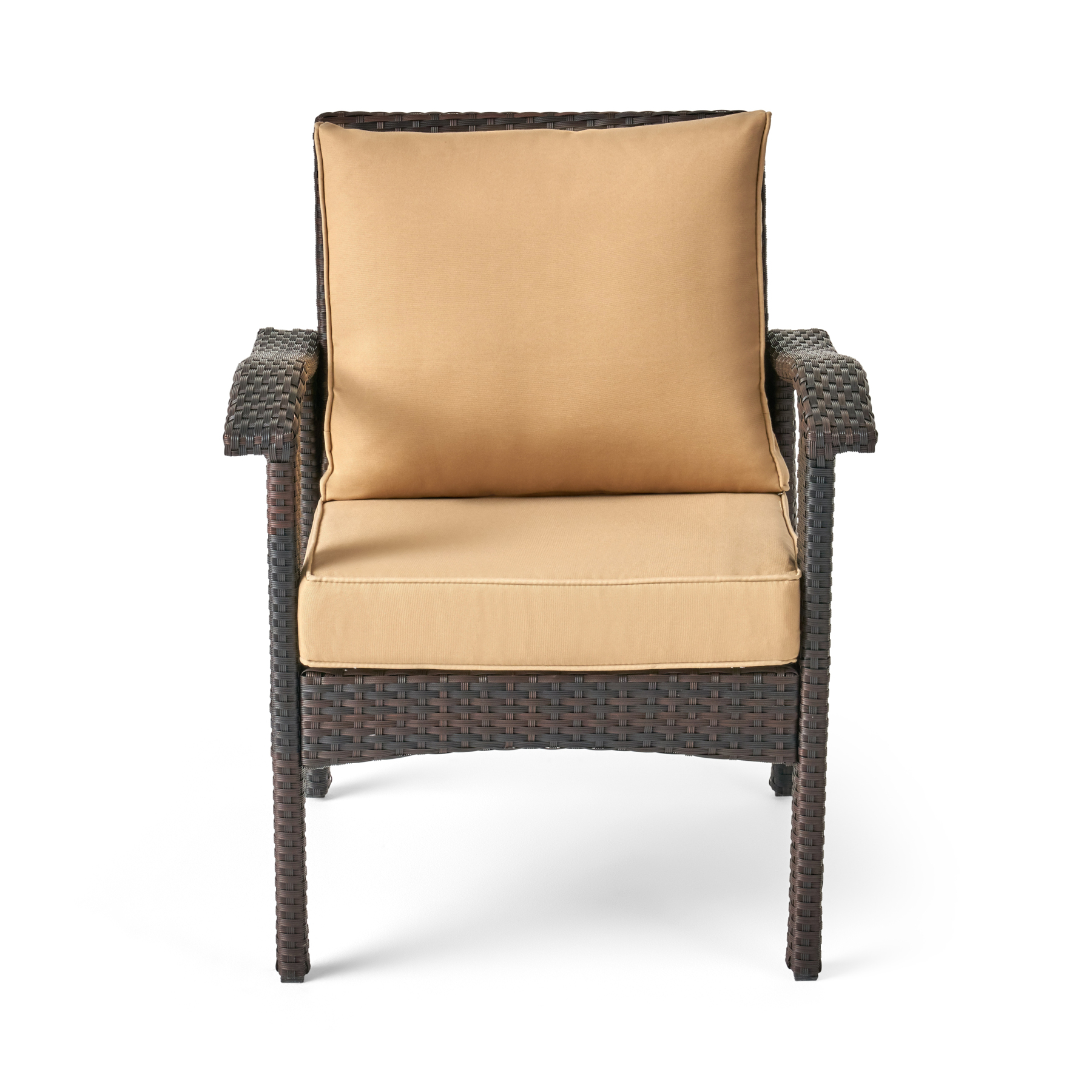4PC PE Wicker Set Outdoor Seating in Brown and Tan with Iron Frame and Waterproof Fabric