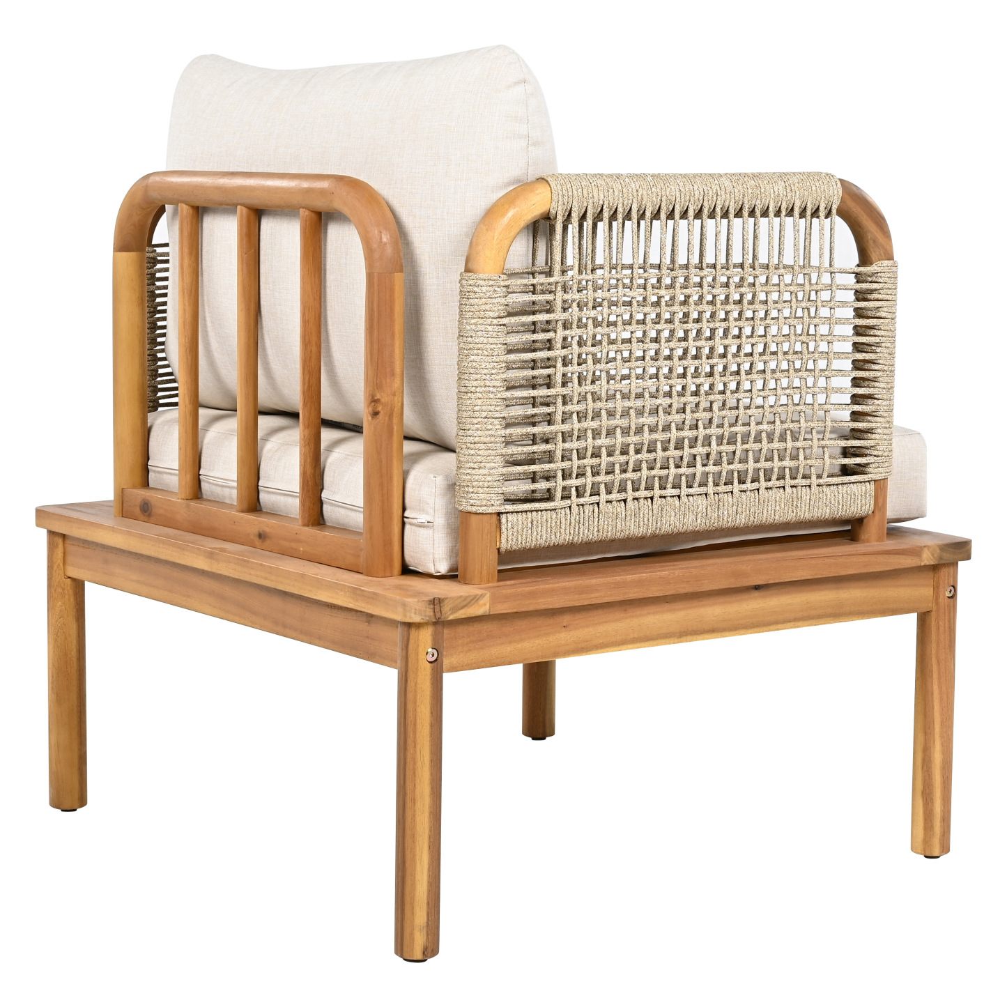 Outdoor Acacia Wood and Rope Club Chair with Cushions (Single)