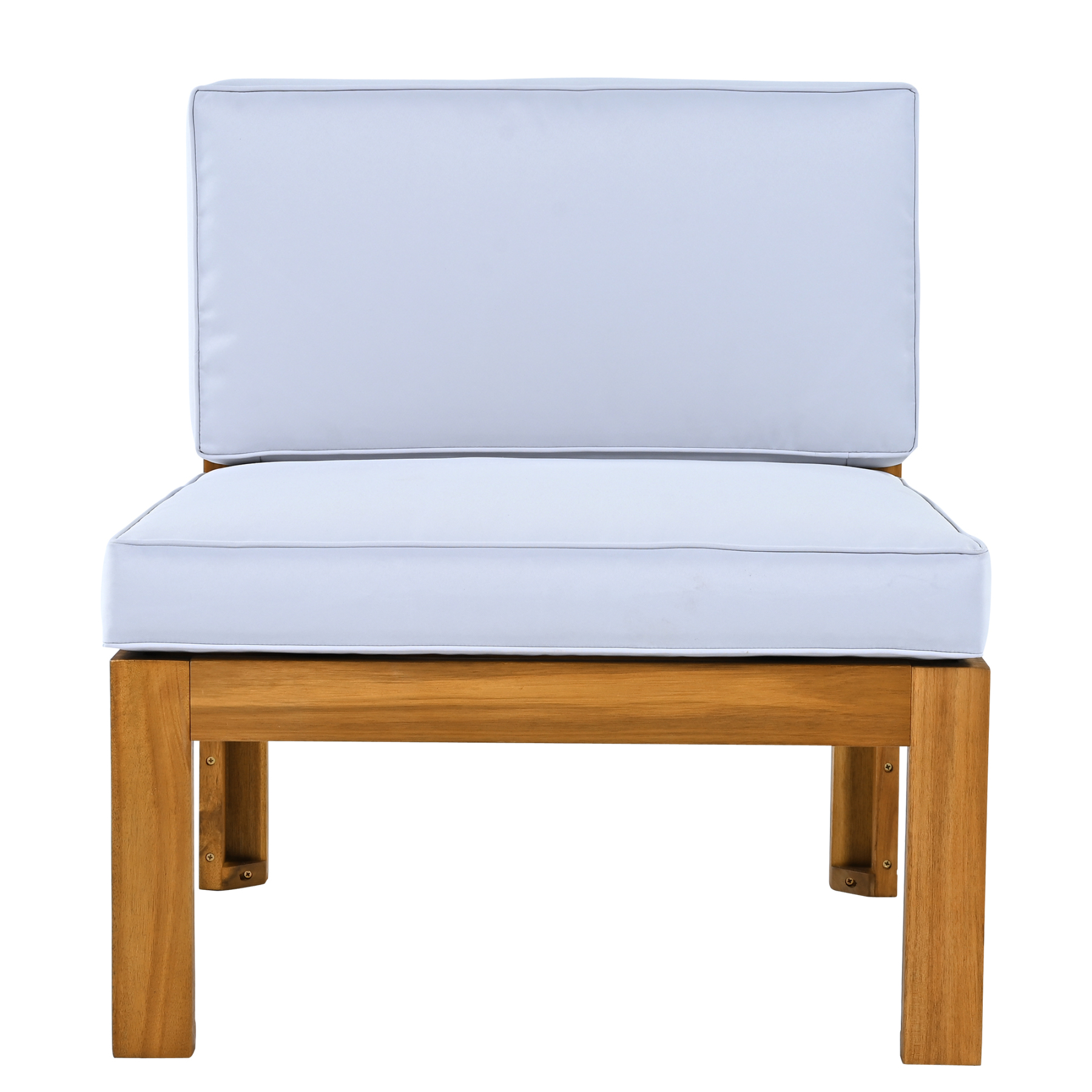 Outdoor Backyard Patio Wood 5-Piece Sectional Sofa Seating Group Set with Cushions, Natural Finish+ Gray Cushions