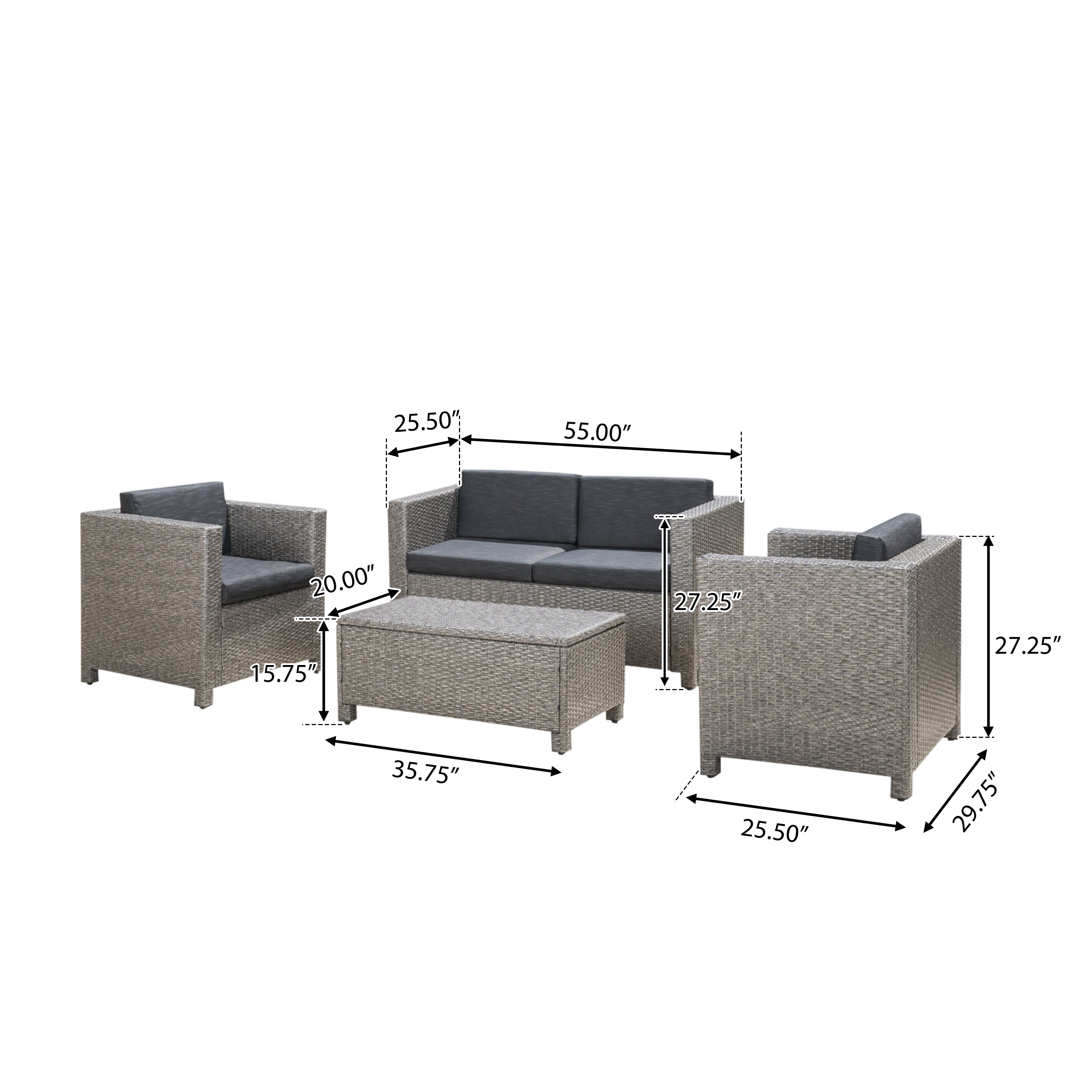 4-Piece Patio Wicker Sofa Set – Loveseat + 2 Club Chairs + Table – All-Weather, Water-Resistant Outdoor Furniture