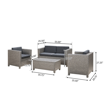 4-Piece Patio Wicker Sofa Set – Loveseat + 2 Club Chairs + Table – All-Weather, Water-Resistant Outdoor Furniture