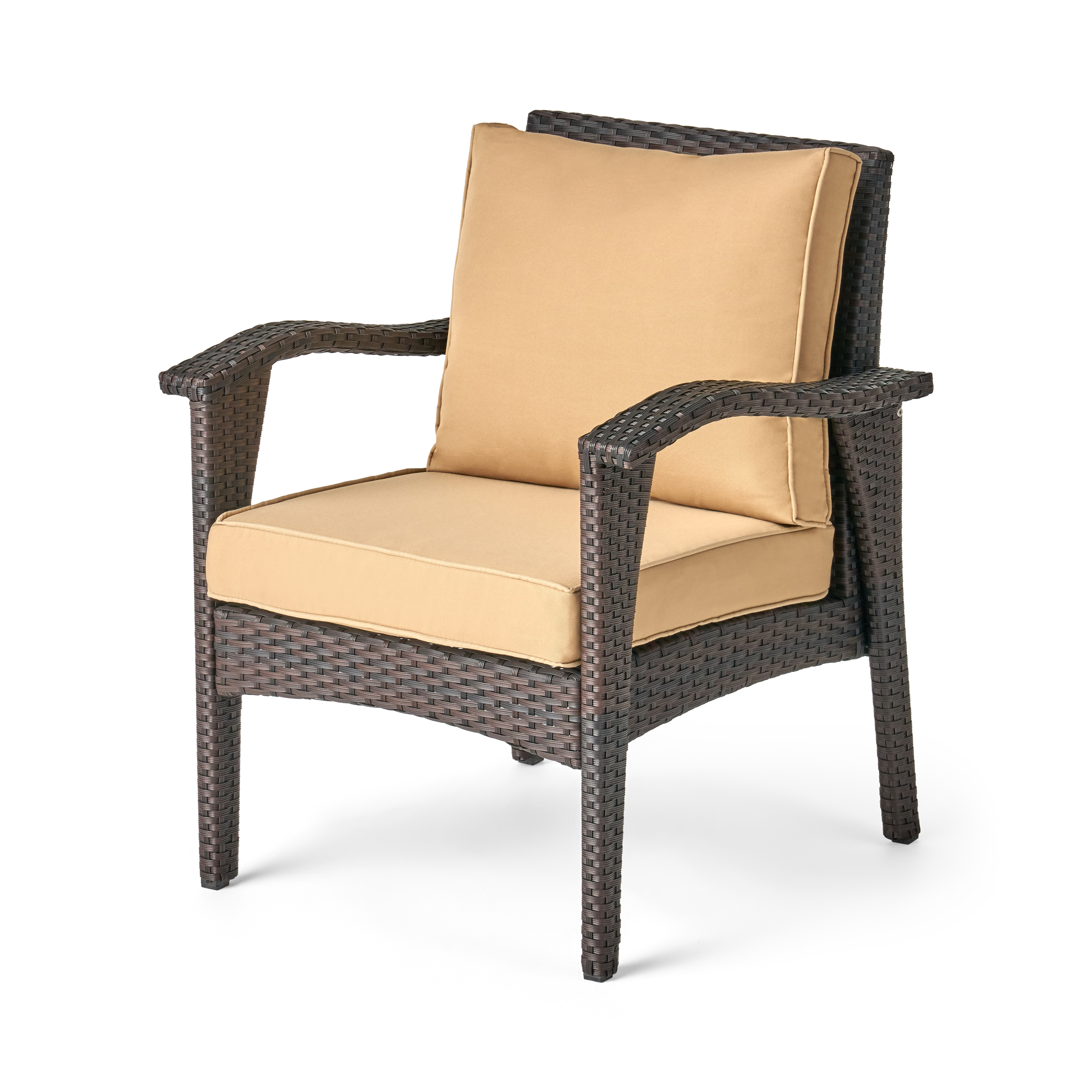 4PC PE Wicker Set Outdoor Seating in Brown and Tan with Iron Frame and Waterproof Fabric