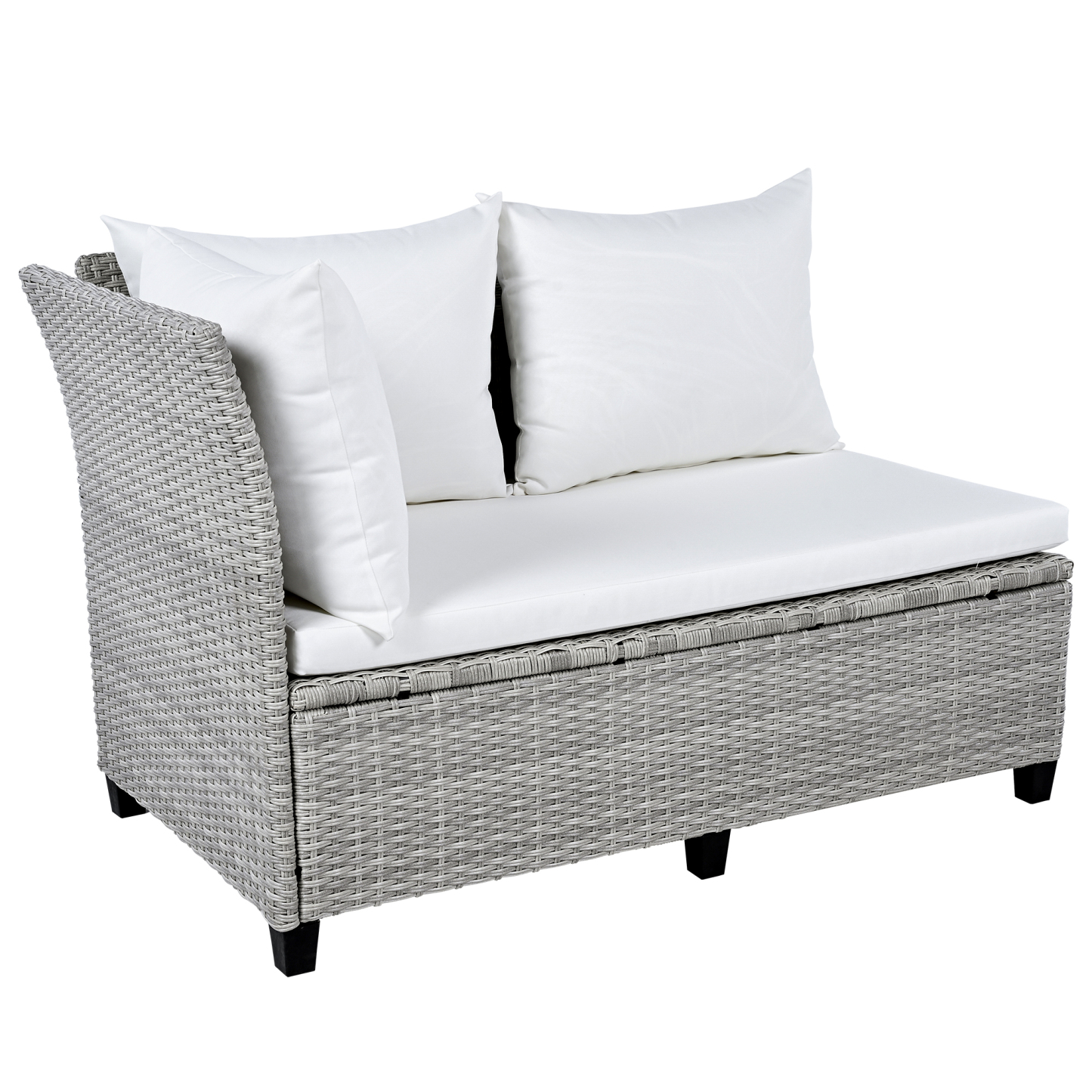 TOMAX 5-Piece Outdoor Patio Rattan Sofa Set, Sectional PE Wicker L-Shaped Garden Furniture Set with 2 Extendable Side Tables, Dining Table and Washable Covers for Backyard, Poolside, Indoor, White