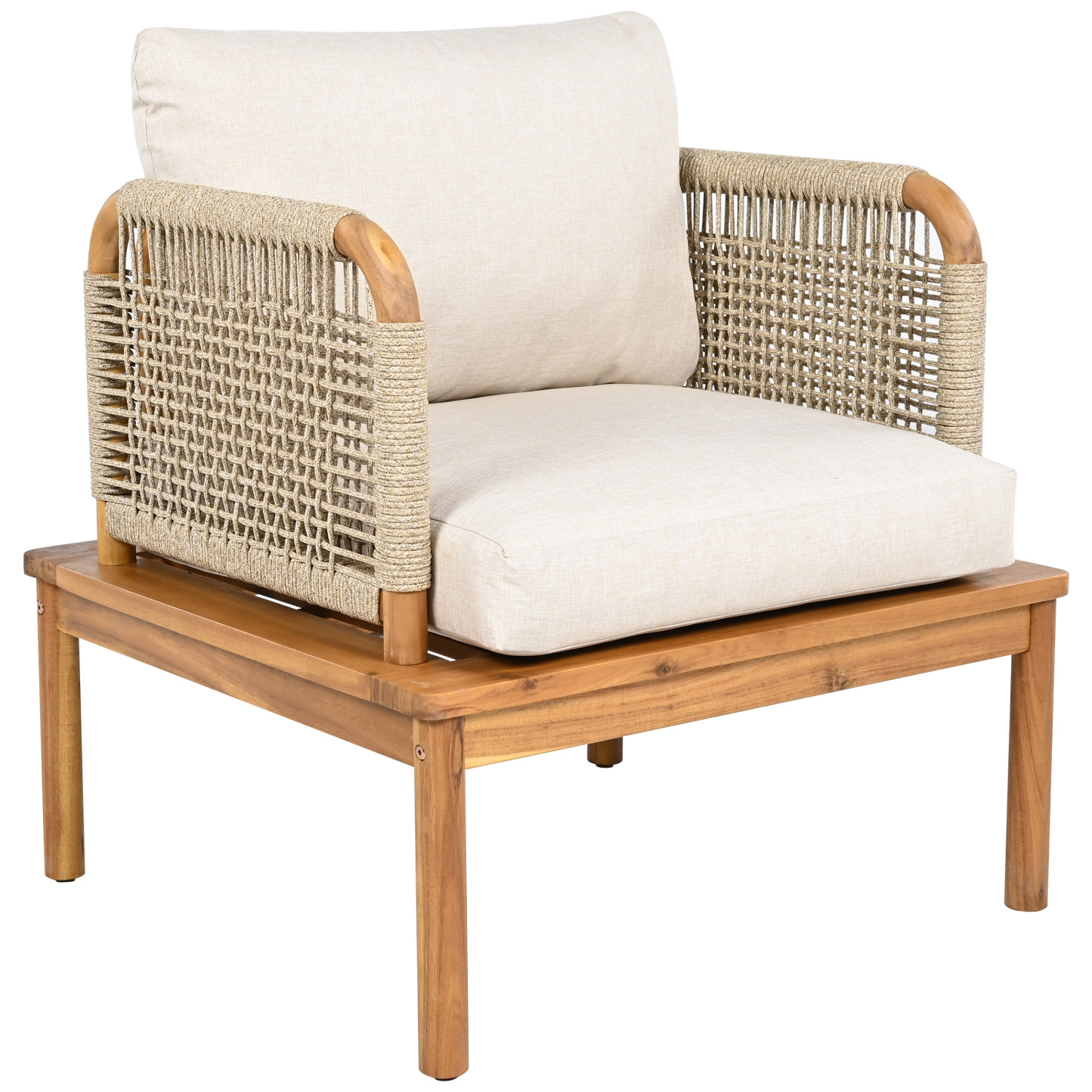 Outdoor Acacia Wood and Rope Club Chair with Cushions (Single)