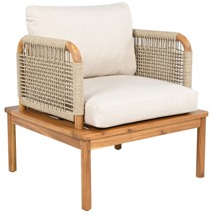 Outdoor Acacia Wood and Rope Club Chair with Cushions (Single)