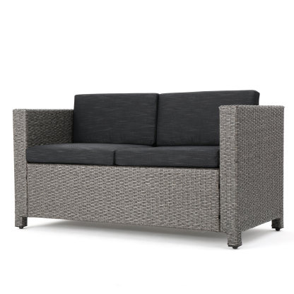 4-Piece Patio Wicker Sofa Set – Loveseat + 2 Club Chairs + Table – All-Weather, Water-Resistant Outdoor Furniture
