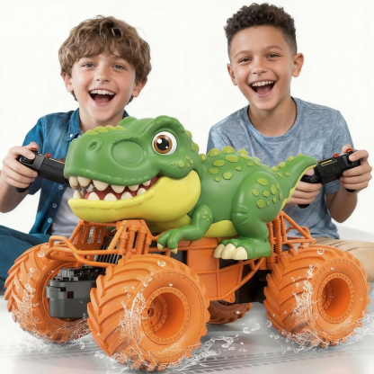 Remote Control Dinosaur Car Toys for Kids Boys, 2.4GHz RC Dinosaur Car Toys with Light, Sound, Spray, Indoor Outdoor All Terrain