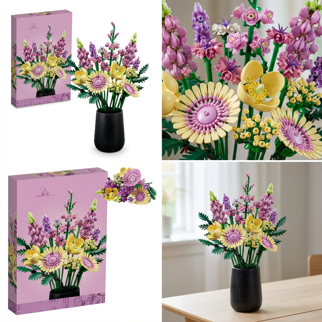 Fomantic Flower Bouquet Rose Orchid Building Block Bricks Toy DIY Potted Illustration Holiday For Girlfriend Gifts 939PCS Bricks