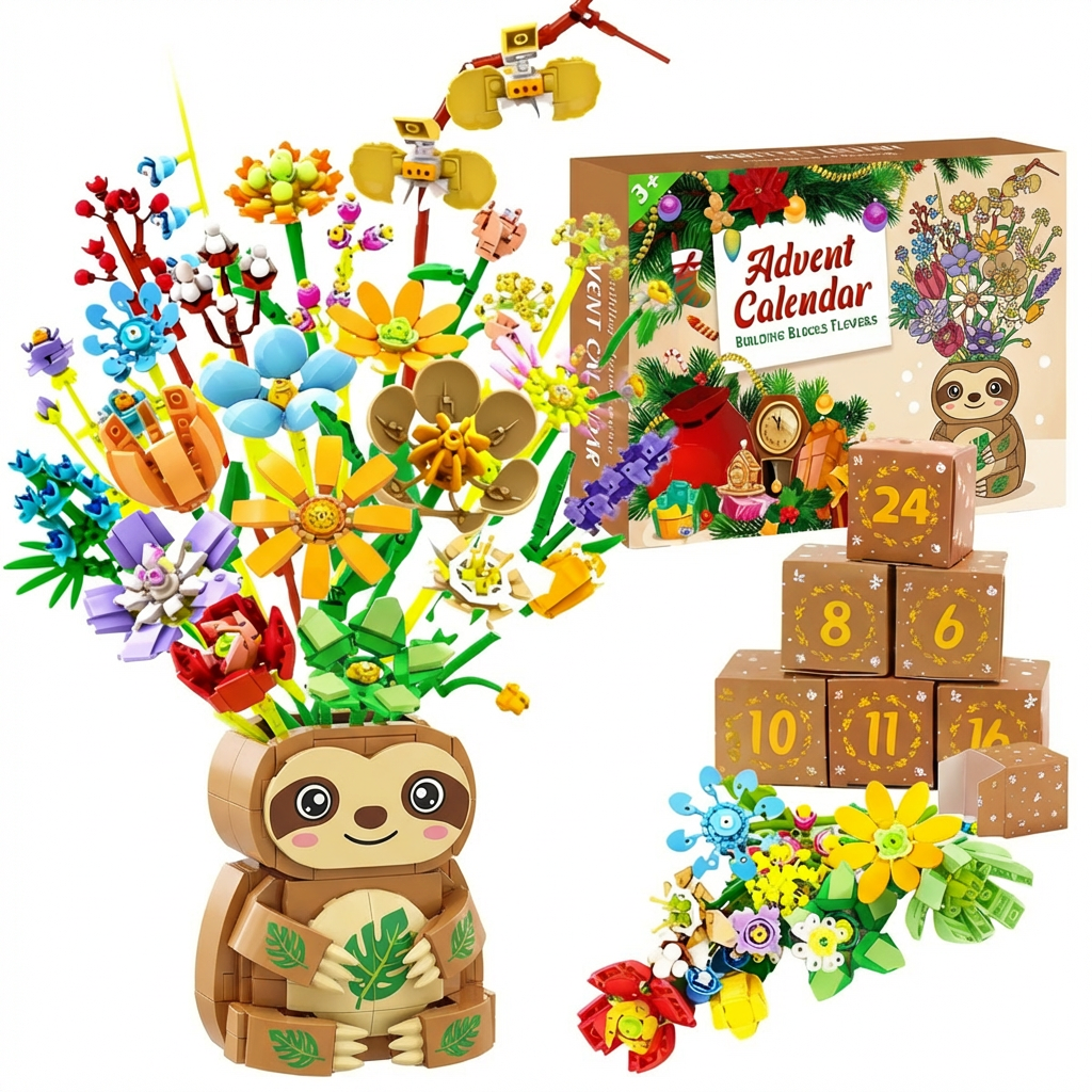 Advent Calendar Flower Bouquet Building Blocks,24 Days Christmas Countdown Calendars with 24 Kinds of Flowers,Unique Advent Calendar