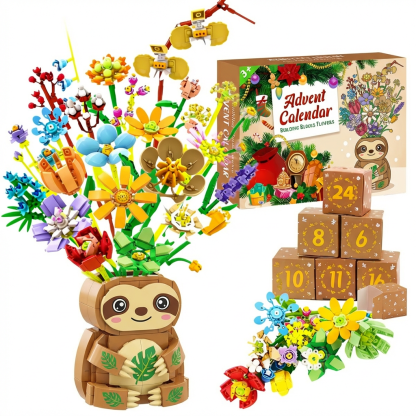 Advent Calendar Flower Bouquet Building Blocks,24 Days Christmas Countdown Calendars with 24 Kinds of Flowers,Unique Advent Calendar