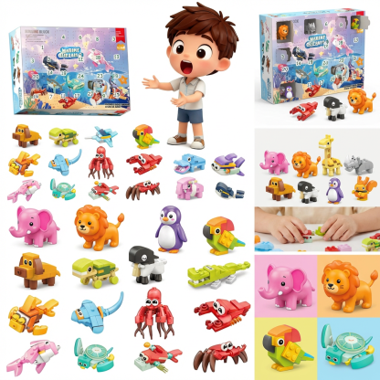 Advent Calendar, 12 Small Animals and 12 Sea Animals Clamping Blocks Set, 24 Animals Model Kit, Christmas Calendar Children, Animals Model Kit