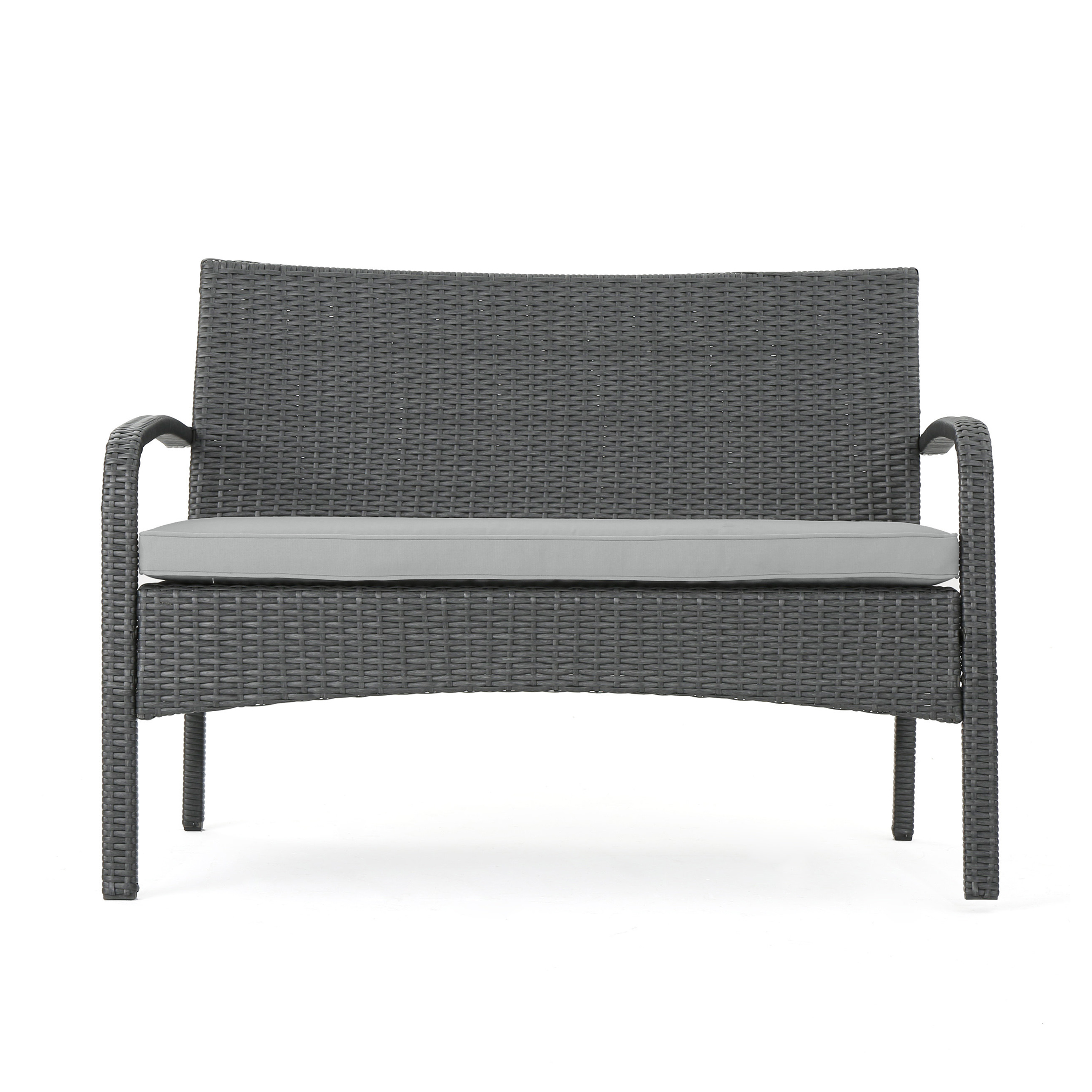 4-Piece Brown PE Rattan Wicker Chat Set All-Weather Outdoor Conversation Set with Heavy-Duty Rust-Resistant Iron Frame UV-Protected Fade-Resistant Waterproof Cushions Compact for Small Space Apartment Balcony or Patio