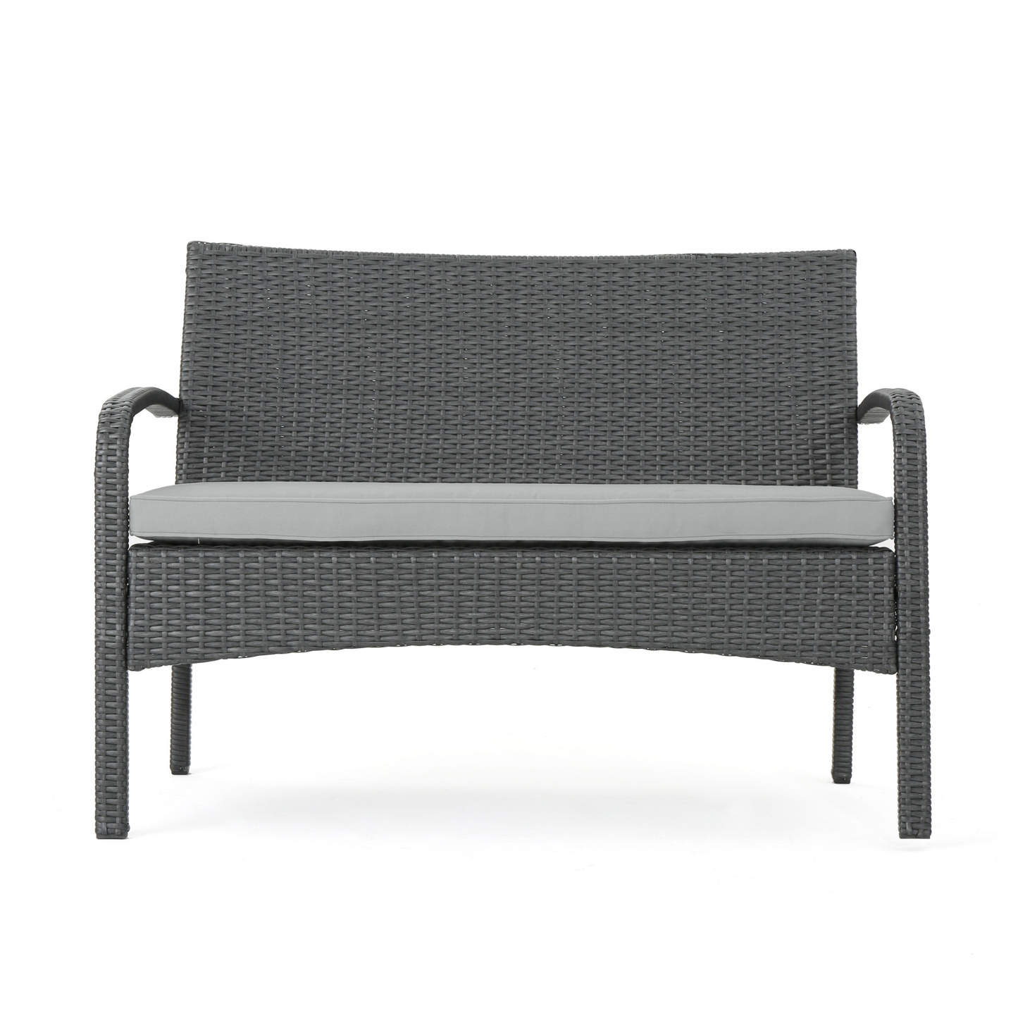 4-Piece Brown PE Rattan Wicker Chat Set All-Weather Outdoor Conversation Set with Heavy-Duty Rust-Resistant Iron Frame UV-Protected Fade-Resistant Waterproof Cushions Compact for Small Space Apartment Balcony or Patio