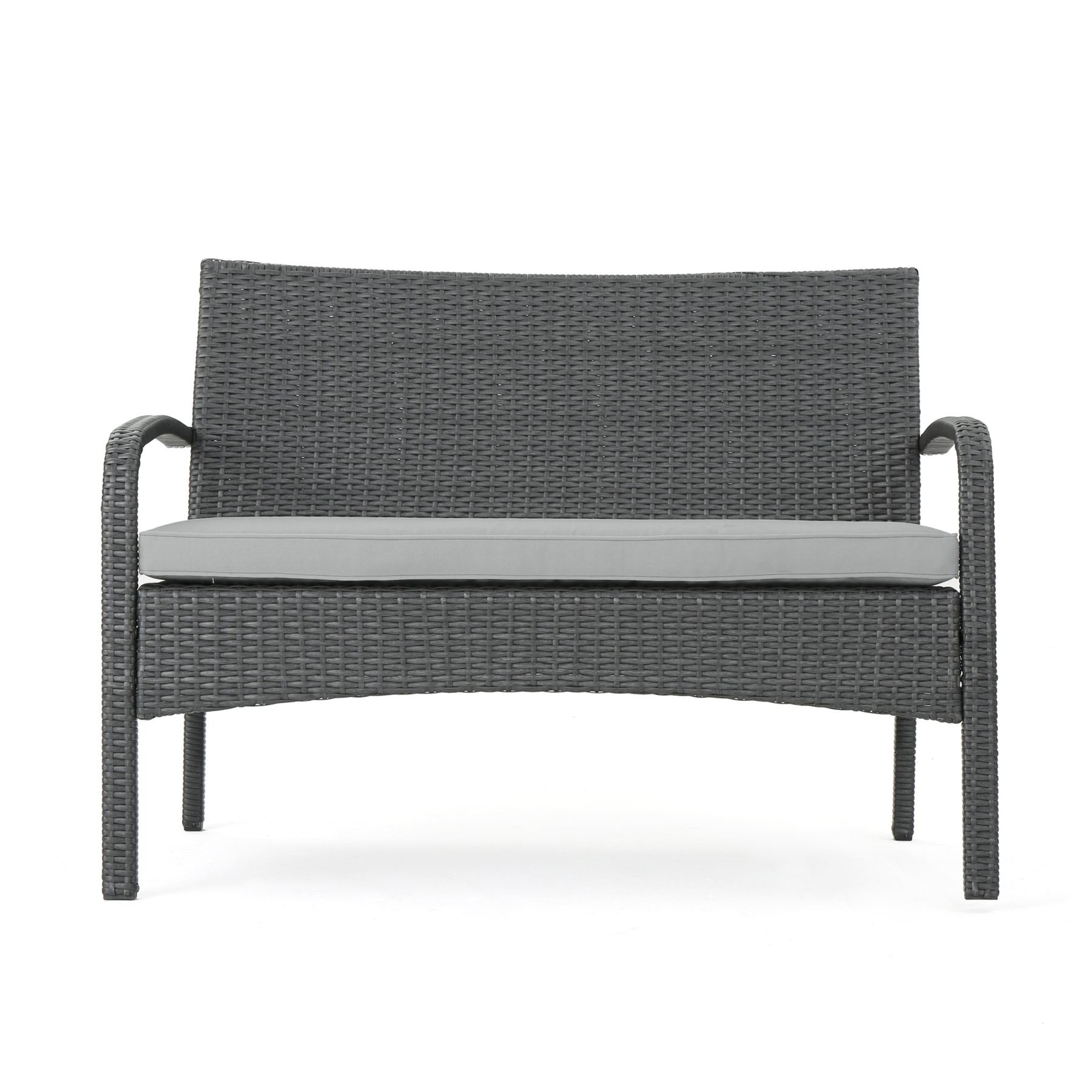 4-Piece Brown PE Rattan Wicker Chat Set All-Weather Outdoor Conversation Set with Heavy-Duty Rust-Resistant Iron Frame UV-Protected Fade-Resistant Waterproof Cushions Compact for Small Space Apartment Balcony or Patio
