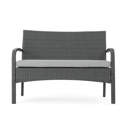 4-Piece Brown PE Rattan Wicker Chat Set All-Weather Outdoor Conversation Set with Heavy-Duty Rust-Resistant Iron Frame UV-Protected Fade-Resistant Waterproof Cushions Compact for Small Space Apartment Balcony or Patio