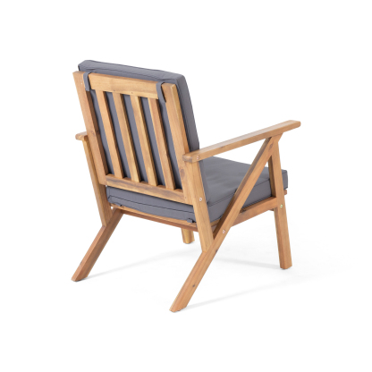 4-Piece Acacia Wood Patio Chat Set Outdoor Conversation Set with Loveseat 2 Club Chairs Coffee Table Weather-Resistant Water-Resistant Gray Polyester Cushions for Backyard Deck Poolside Entertaining