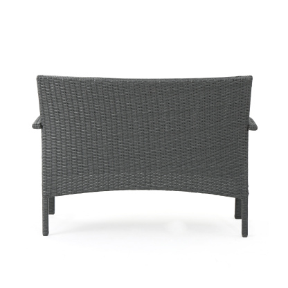 4-Piece Brown PE Rattan Wicker Chat Set All-Weather Outdoor Conversation Set with Heavy-Duty Rust-Resistant Iron Frame UV-Protected Fade-Resistant Waterproof Cushions Compact for Small Space Apartment Balcony or Patio