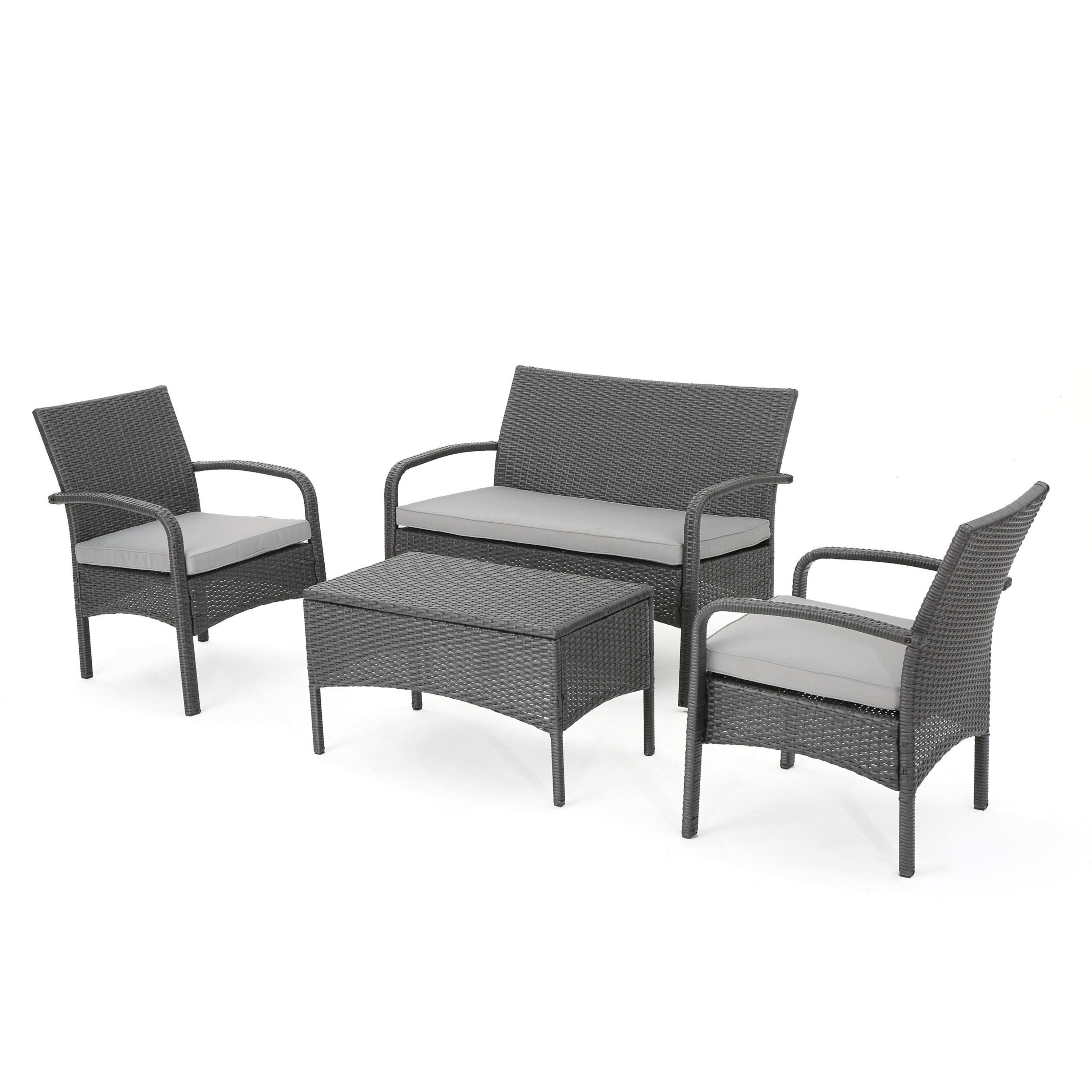 4-Piece Brown PE Rattan Wicker Chat Set All-Weather Outdoor Conversation Set with Heavy-Duty Rust-Resistant Iron Frame UV-Protected Fade-Resistant Waterproof Cushions Compact for Small Space Apartment Balcony or Patio