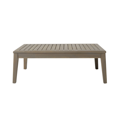 L-Shape Outdoor Sectional Set – Grenada 5-Piece Acacia Wood Modular Patio Sofa with Ottoman & Coffee Table, Left/Right Armrest + Armless Piece, Water-Resistant Cushions, Slat Backrest, Gray Finish
