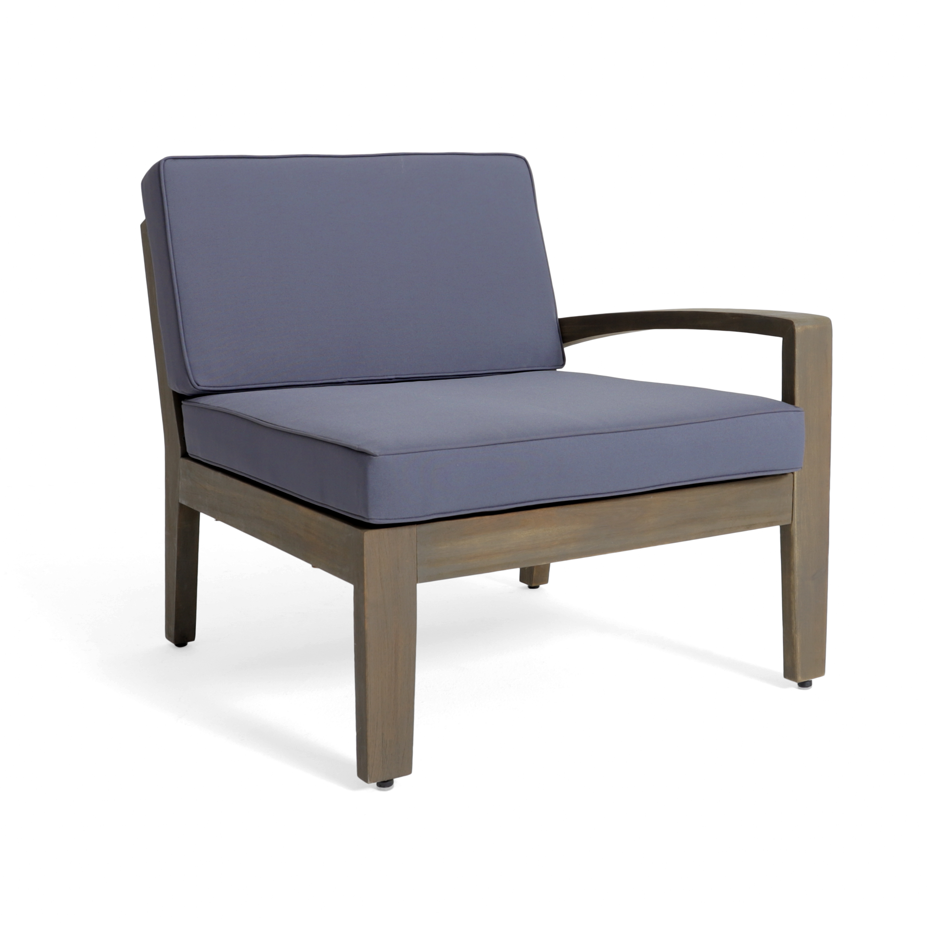 L-Shape Outdoor Sectional Set – Grenada 5-Piece Acacia Wood Modular Patio Sofa with Ottoman & Coffee Table, Left/Right Armrest + Armless Piece, Water-Resistant Cushions, Slat Backrest, Gray Finish