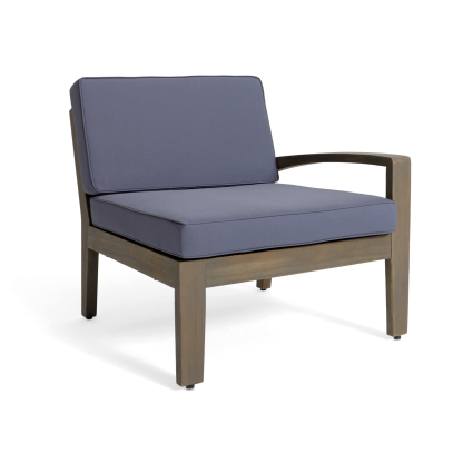 L-Shape Outdoor Sectional Set – Grenada 5-Piece Acacia Wood Modular Patio Sofa with Ottoman & Coffee Table, Left/Right Armrest + Armless Piece, Water-Resistant Cushions, Slat Backrest, Gray Finish