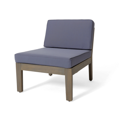 L-Shape Outdoor Sectional Set – Grenada 5-Piece Acacia Wood Modular Patio Sofa with Ottoman & Coffee Table, Left/Right Armrest + Armless Piece, Water-Resistant Cushions, Slat Backrest, Gray Finish