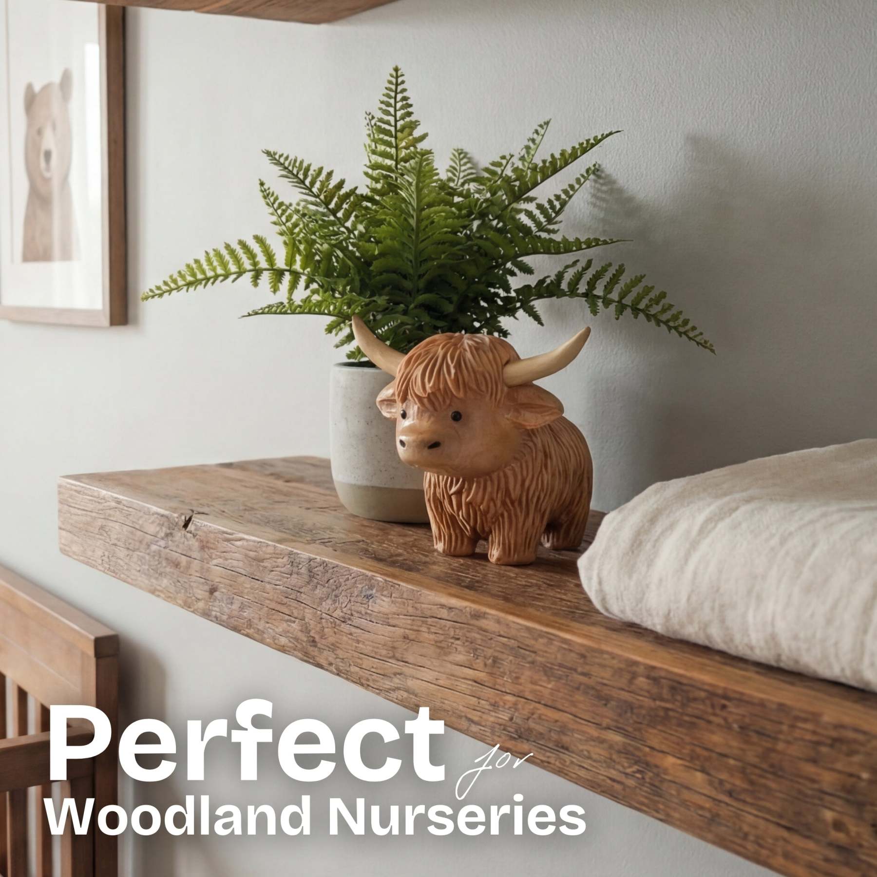 Wooden Highland Cow Figurine - Farmhouse Decor & Unique Gift (3.5")