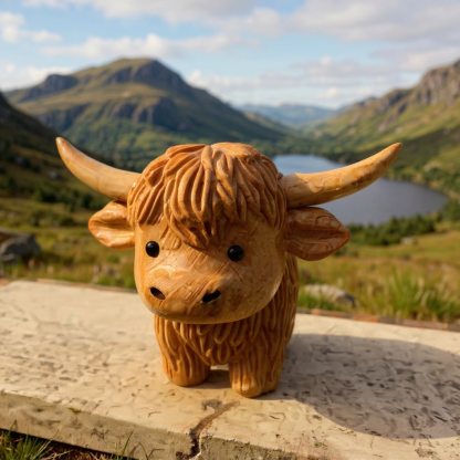 Wooden Highland Cow Figurine - Farmhouse Decor & Unique Gift🎁 (3.5")