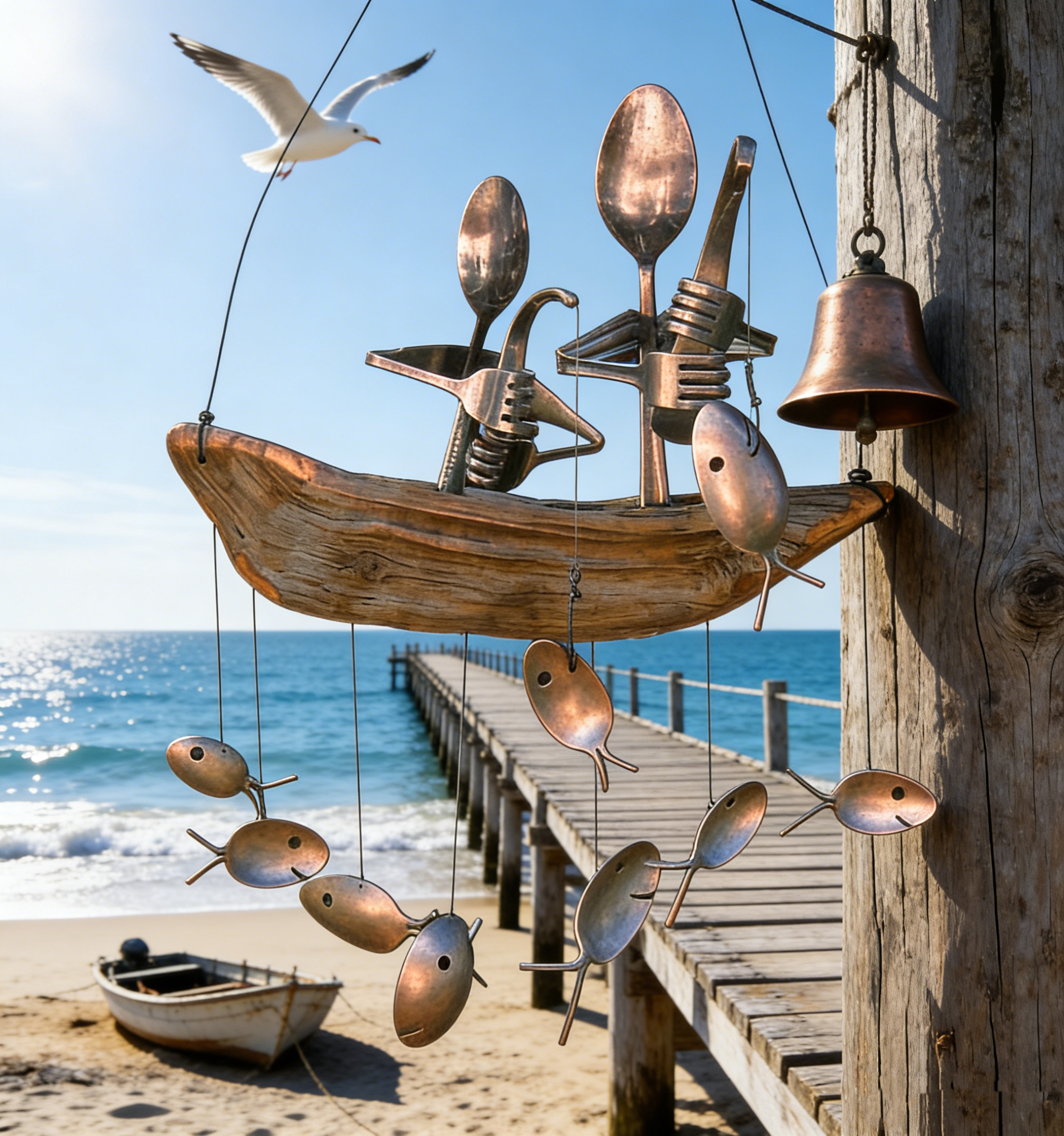 🔥HOT SALE NOW 49% OFF 🎁  - ❤️Handmade Fishing Man Spoon Fish Sculpture Wind Chime
