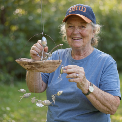 ❤️Handmade Fishing Man Spoon Fish Sculpture Wind Chime