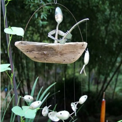 🔥HOT SALE NOW 49% OFF 🎁  - ❤️Handmade Fishing Man Spoon Fish Sculpture Wind Chime