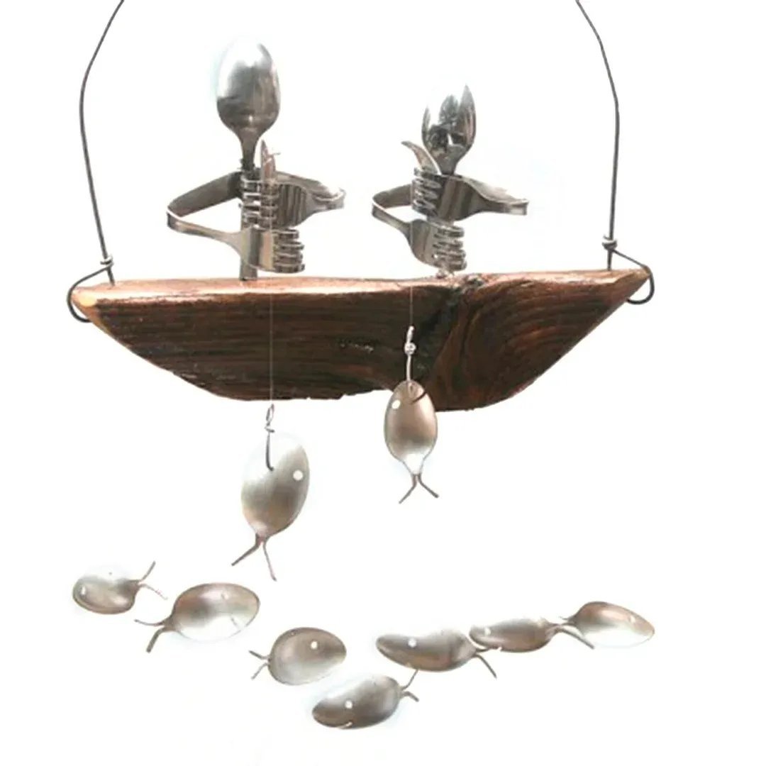 🔥HOT SALE NOW 49% OFF 🎁  - ❤️Handmade Fishing Man Spoon Fish Sculpture Wind Chime