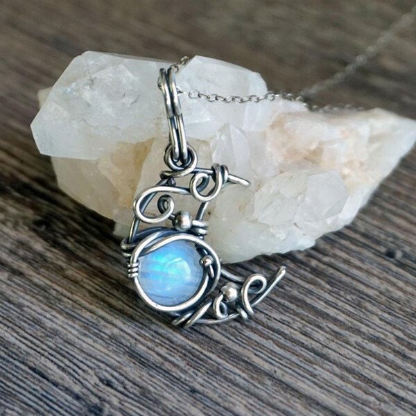 Moonstone Crescent Moon Pendant Necklace