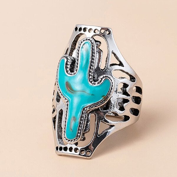 Western Country Turquoise Cactus Ring
