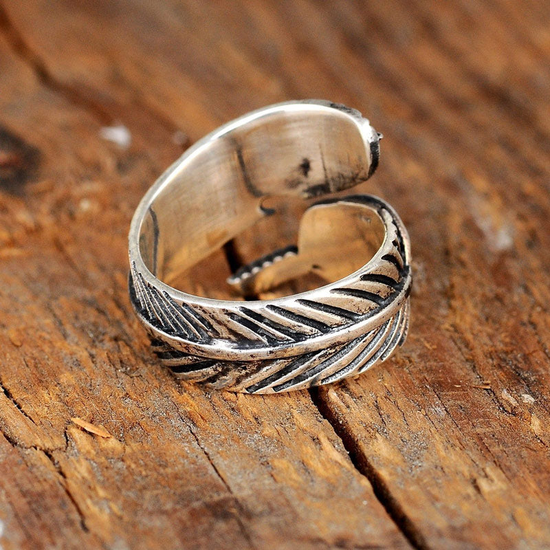 For Memorial  S925 Guardian Angel Turquoise Feather Ring