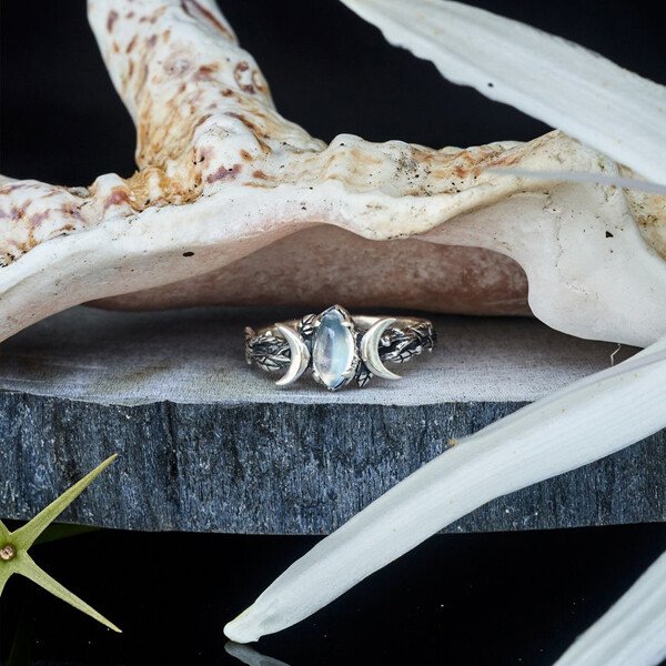 Sterling Silver Triple Moon Phase Moonstone Ring