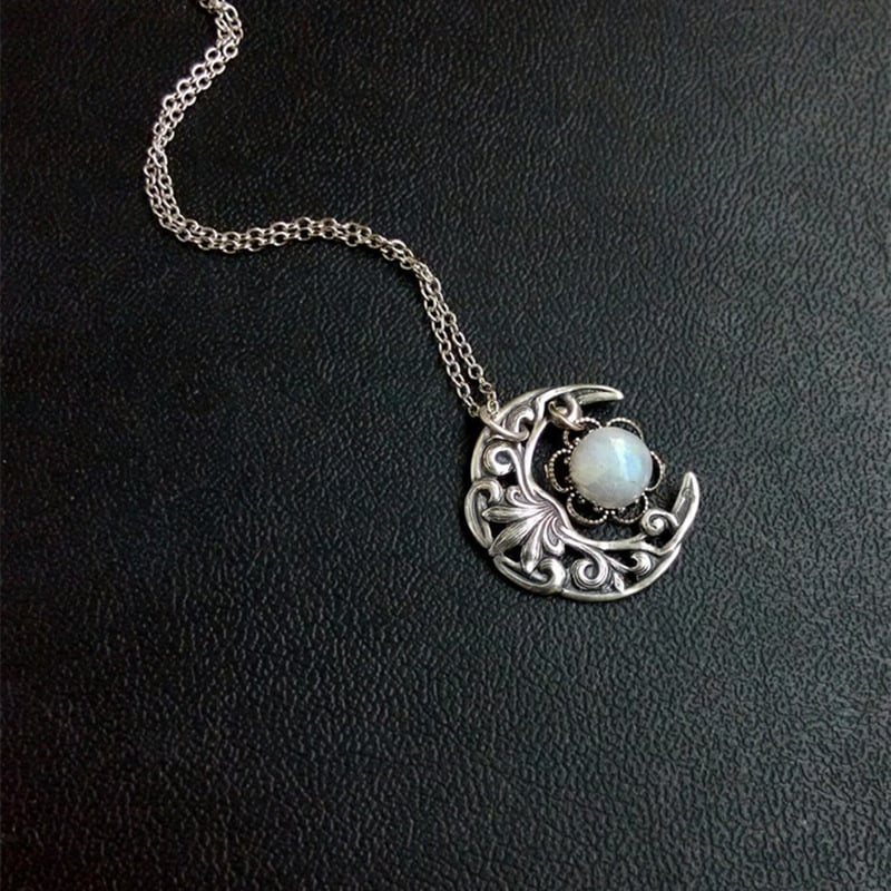 925 Bending Moon Moonlight Gemstone Necklace