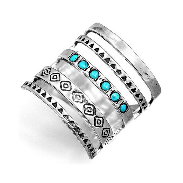 925 Sterling Silver Openwork Carved Turquoise Ring
