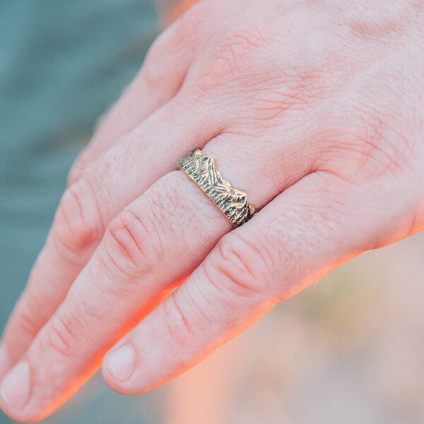 Vintage Gold Mountains and Forest Ring