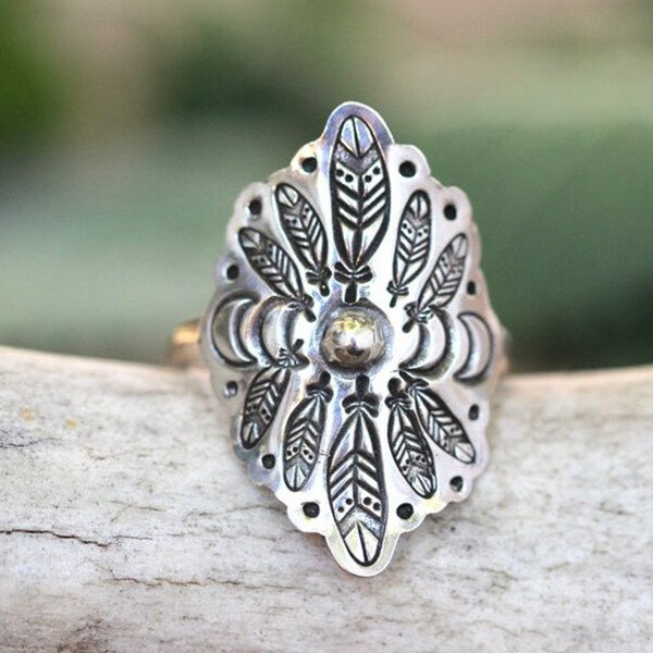Silver Feather Moon Phase Ring