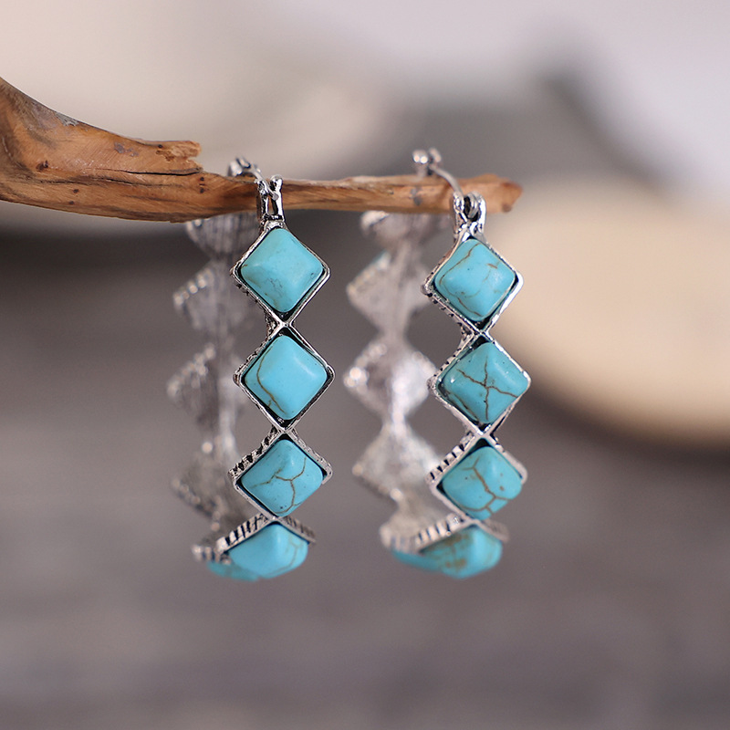 Diamond Turquoise Ushaped Earrings