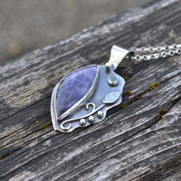Amethyst Leaf Pendant Necklace