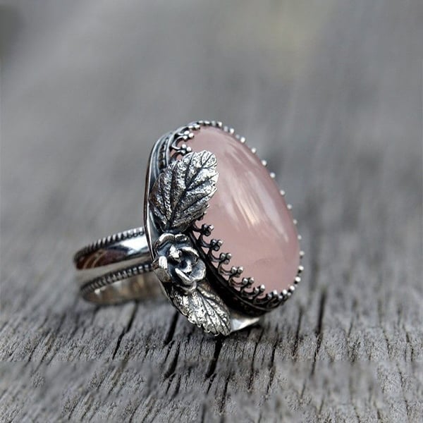 925 Retro Rose Pink Crystal Ring