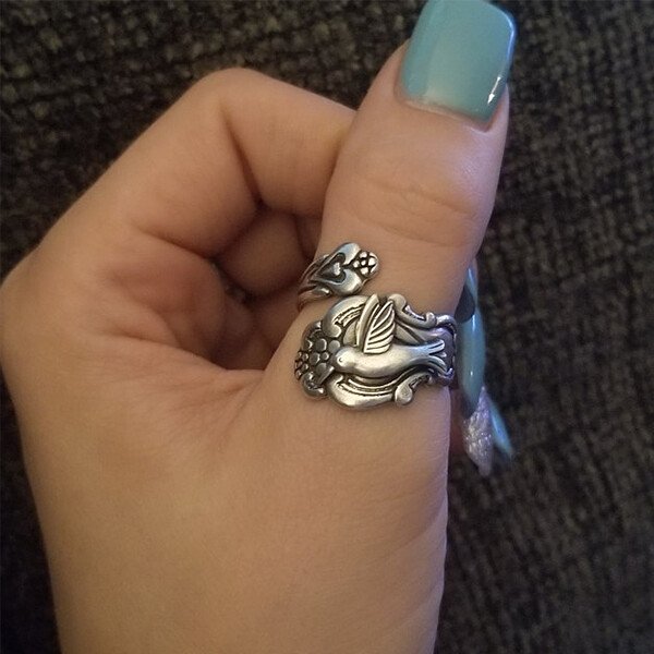 Vintage Silver Hummingbird Spoon Ring