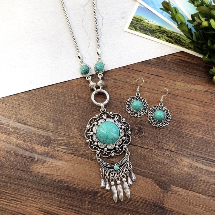 925 Tassel sweater turquoise necklace